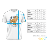 Mr. Fluffy T-shirt size chart centimetres inches