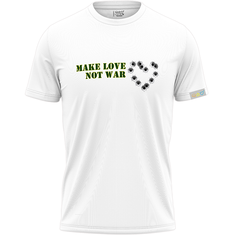Make love not war white T-shirt bullet heart