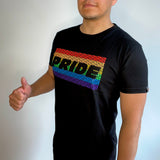 The Pride T-shirt be proud of yourself black version model profile A Brotherhood of Universal Love blue hear