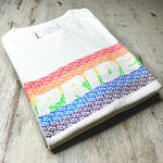 The Pride pile T-shirt be proud of yourself white version A Brotherhood of Universal Love blue heart