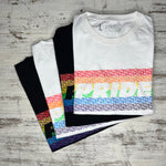 The Pride pile arch T-shirt be proud of yourself white version A Brotherhood of Universal Love blue heart