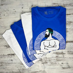 Greek t-shirt arch pile royal blue white muscle Athens god laurels Olympus Men of Dado